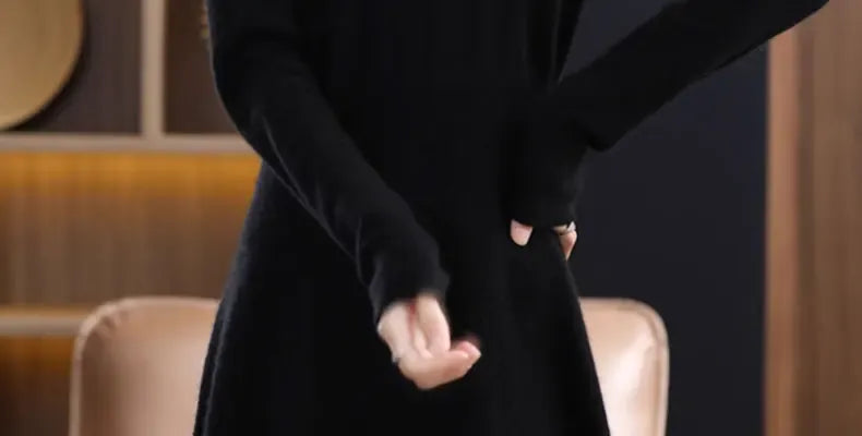 T-line Thickened Slim Fit Dress, Mid-Length,  Sweater , Women, Wool, Autumn / Winter , Full Sleeve  (2 weeks delivery)