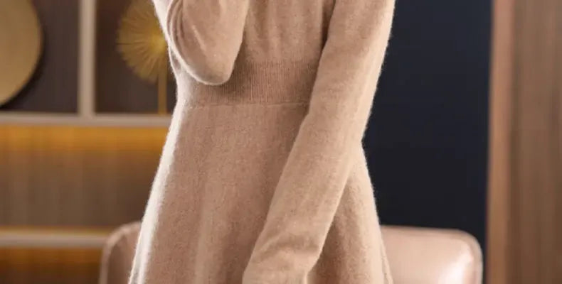 T-line Thickened Slim Fit Dress, Mid-Length,  Sweater , Women, Wool, Autumn / Winter , Full Sleeve  (2 weeks delivery)