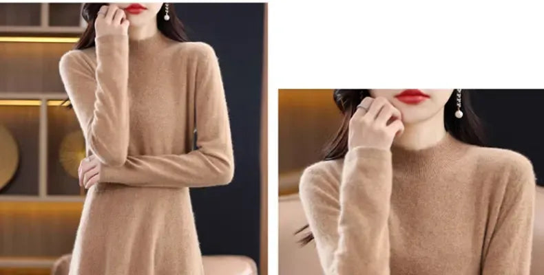T-line Thickened Slim Fit Dress, Mid-Length,  Sweater , Women, Wool, Autumn / Winter , Full Sleeve  (2 weeks delivery)