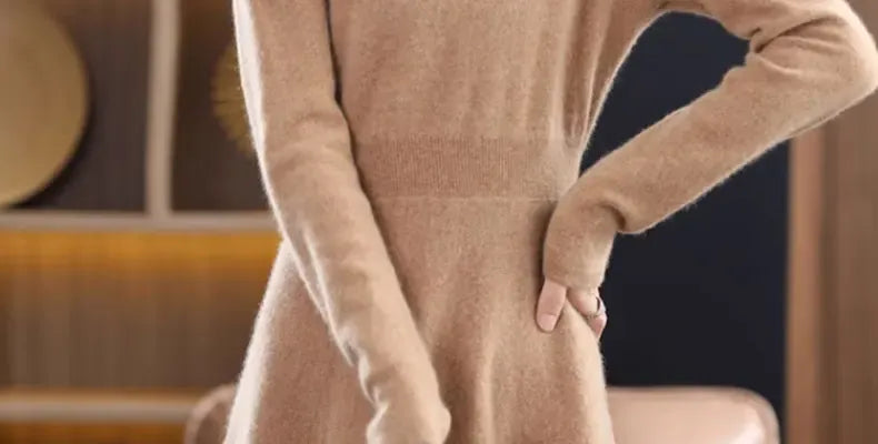 T-line Thickened Slim Fit Dress, Mid-Length,  Sweater , Women, Wool, Autumn / Winter , Full Sleeve  (2 weeks delivery)