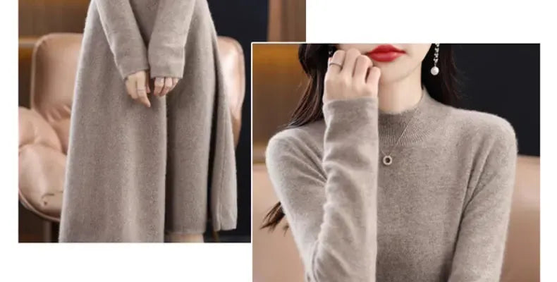 T-line Thickened Slim Fit Dress, Mid-Length,  Sweater , Women, Wool, Autumn / Winter , Full Sleeve  (2 weeks delivery)