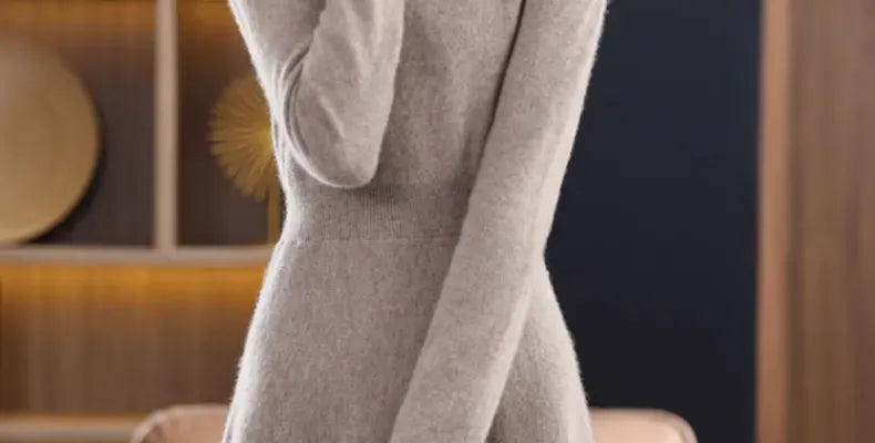 T-line Thickened Slim Fit Dress, Mid-Length,  Sweater , Women, Wool, Autumn / Winter , Full Sleeve  (2 weeks delivery)