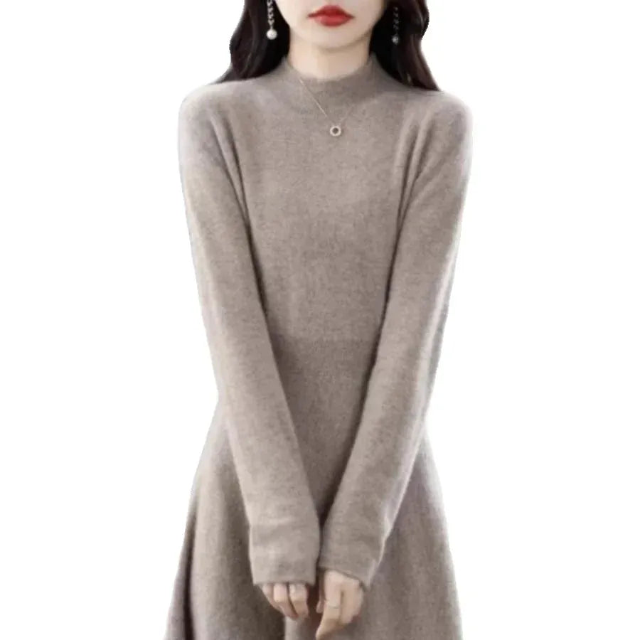 T-line Thickened Slim Fit Dress, Mid-Length,  Sweater , Women, Wool, Autumn / Winter , Full Sleeve  (2 weeks delivery)