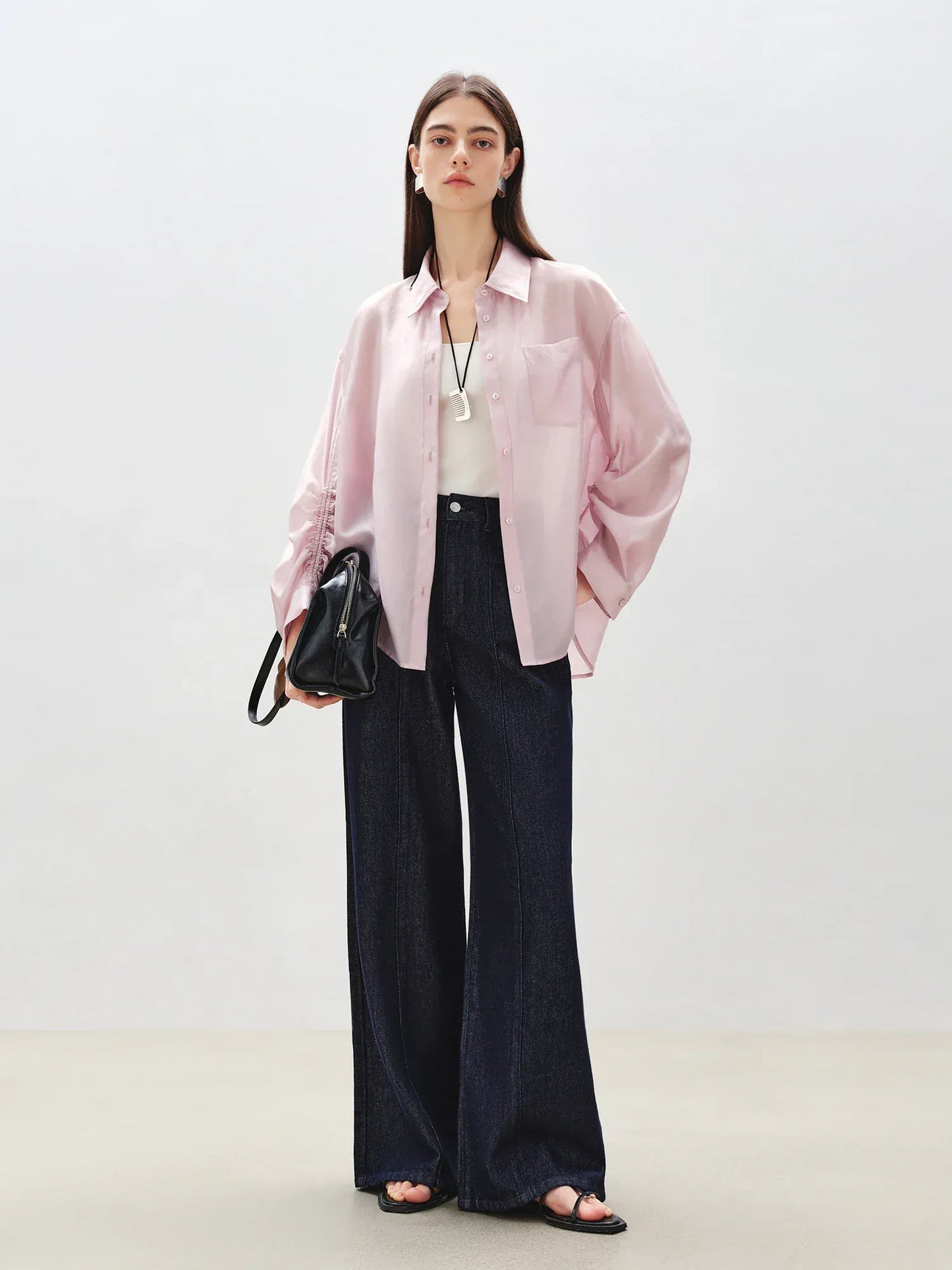 T-line Thin Shirt For Female, Glossy Top, pink and white Blouse, (2 weeks delivery)