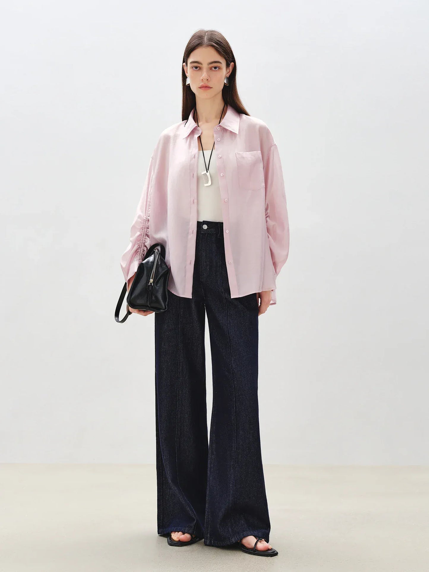 T-line Thin Shirt For Female, Glossy Top, pink and white Blouse, (2 weeks delivery)