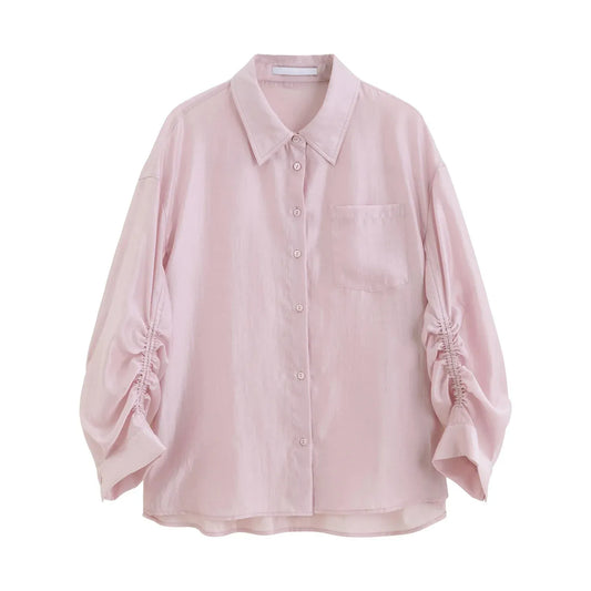 T-line Thin Shirt For Female, Glossy Top, pink and white Blouse, (2 weeks delivery)