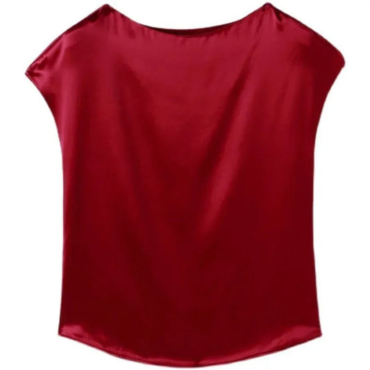 T-line Tops, Summer, Short Sleeve, O-Neck, Blouses, Satin, , Women Shirts, (2 weeks delivery)