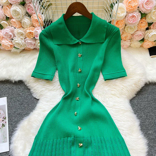 T-line Turn-down Collar Knit, Maxi Dress,  Single-breasted  (2 weeks delivery)A-line Long Shirt Dress Lady Vestidos