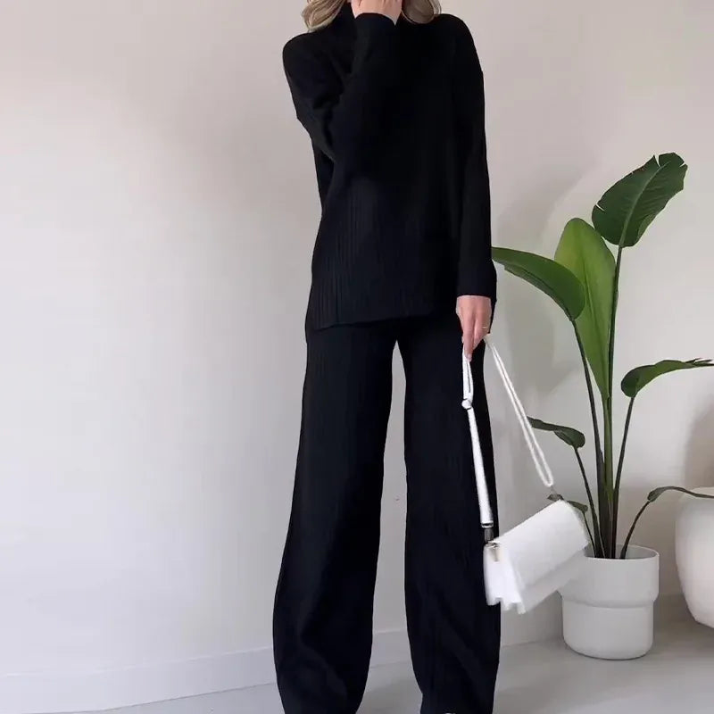 T-line Two Pieces Women Pant Sets,  Solid,  Pullover,  Wide Leg, Length Pants, Sets, suit, Pockets Sports Casual (2 weeks delivery)