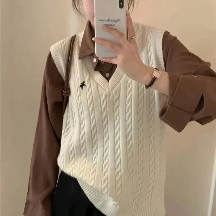 T-line V-neck Knitted Vest Women , Solid, Pullover,Sweater  Spring Autumn Top (2 weeks delivery)