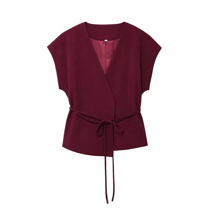 T-line vest 1 / XS MUJER 2025 Wide Leg Pants Sets for Women 2 Pieces Sleeveless Vest Top Woman Pleated Casual Trousers Sets Two Piece Outfits Woman