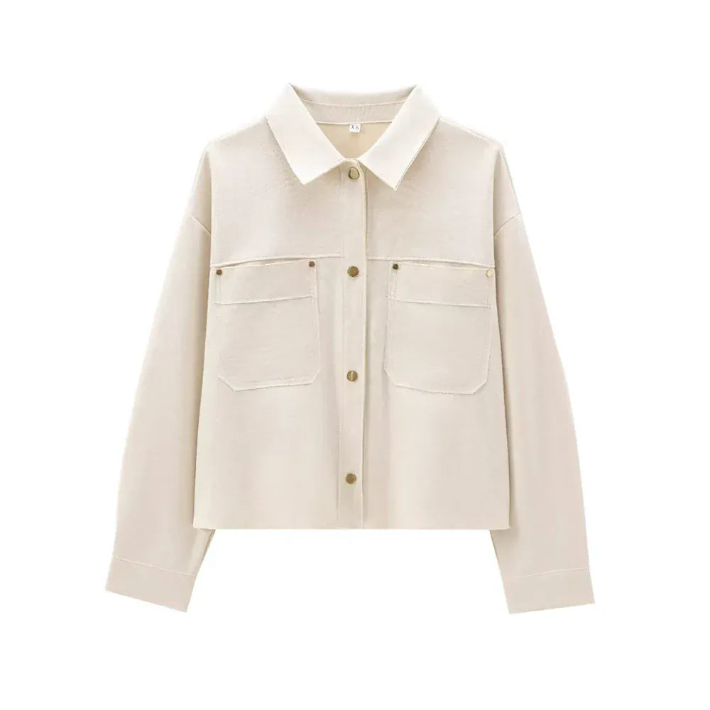 T-line White / Apricot / XS Faux Suede Jacket for Women,  Pockets, Loose Coat, Long Sleeve,  Button, Female  Tops, (2 weeks delivery)