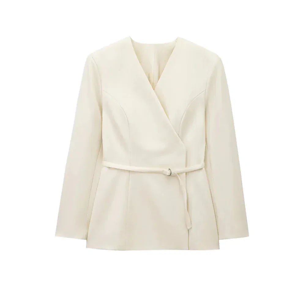 T-line white / beige / XS Women's  V-Neck Blazer,  Long Sleeve,  Snap-Button,  jacket (2 weeks delivery)