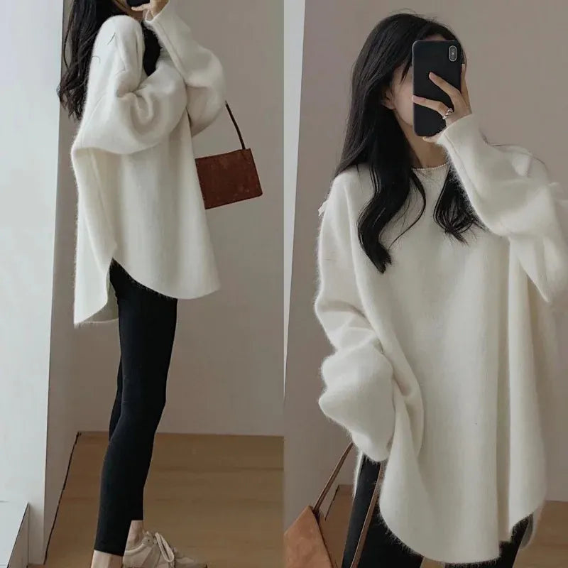 T-line WHITE / One Size (not xxl) Sweater women's autumn / winter,  knitted pullover  (2 weeks delivery)