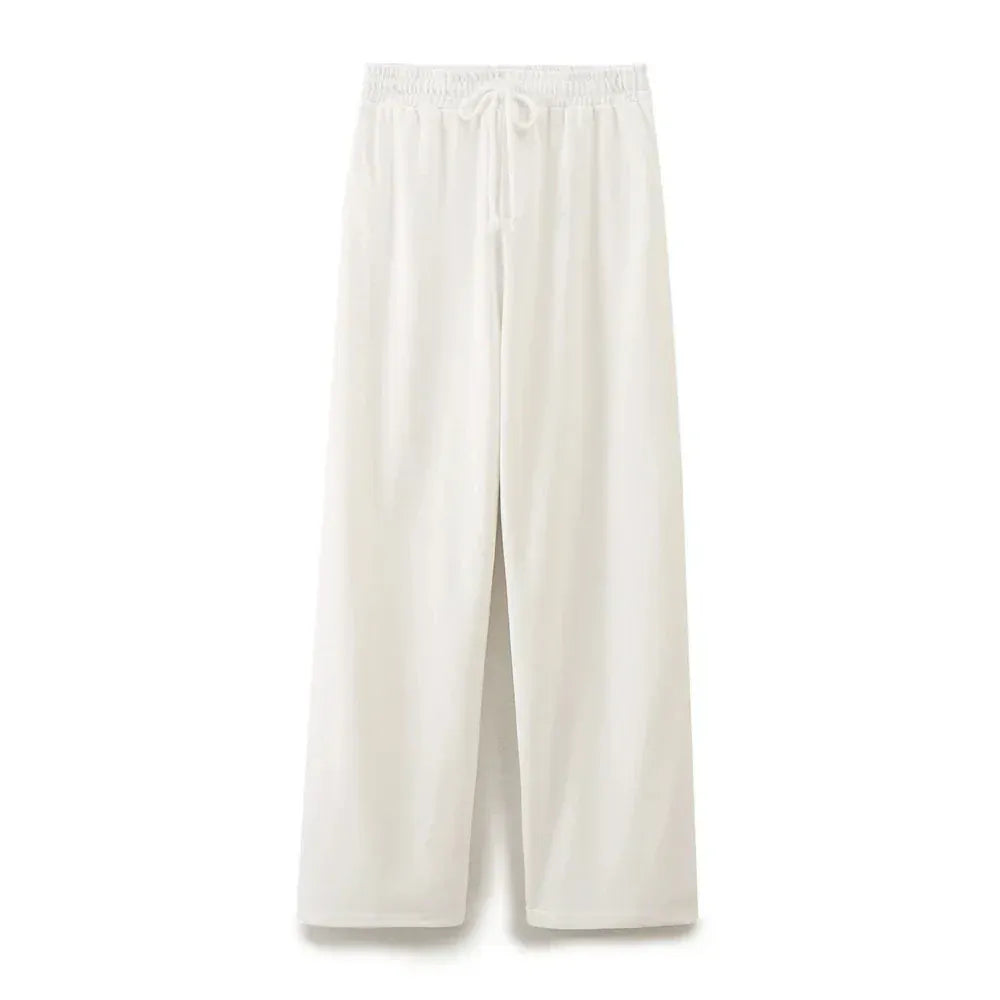 T-line White Pant / S Summer Women Casual T Shirt Pant Sets,   Short Sleeve T-Shirt + Drawstring Loose Trousers pant , Suit (2 weeks delivery)