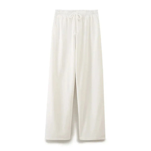 T-line White Pant / S Summer Women Casual T Shirt Pant Sets,   Short Sleeve T-Shirt + Drawstring Loose Trousers pant , Suit (2 weeks delivery)