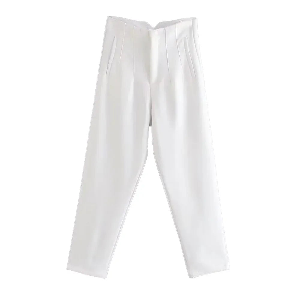 T-line White / S High Waist Solid Pants, for Women,  Trousers,  Pockets, Zipper  Pants trouser (2 weeks delivery)