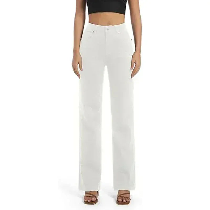 T-line White / S Jeans Women,  High Waisted, Thin Stretch Denim Pants, Female Straight Leg Trousers (2 weeks delivery)