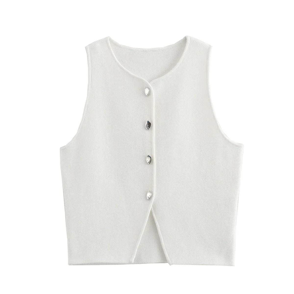T-line White / S Knit Sleeveless Vest Women, Sweater, Vest Top,  Button  (2 weeks delivery)