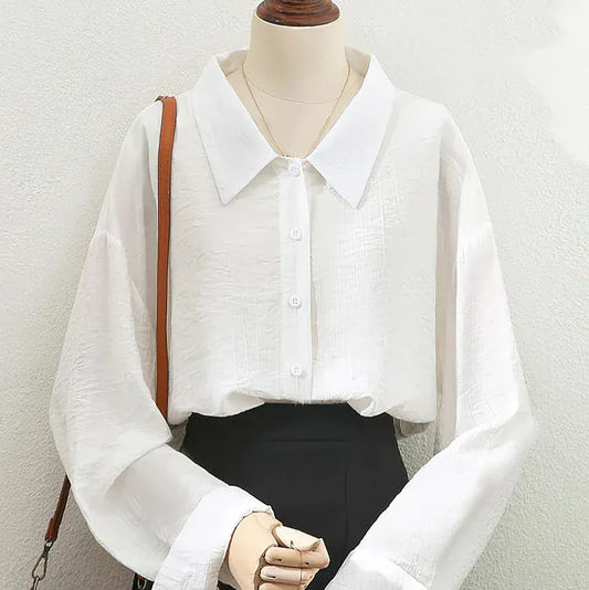 T-line White / S Long sleeve Shirt, Women  Oversize Top, female blouse (2 weeks delivery)