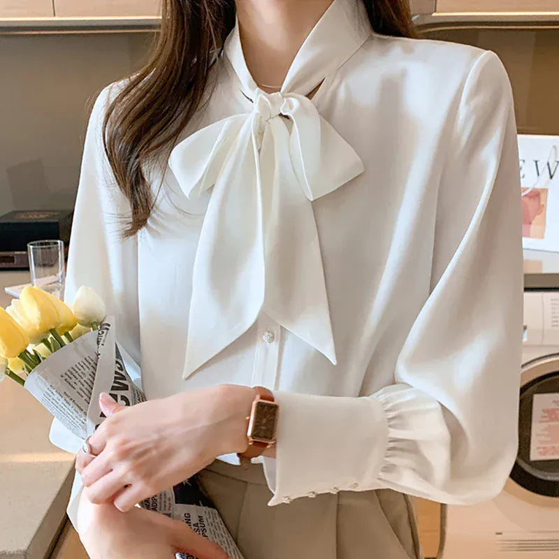 T-line White / S Shirt Women, Blouse, long arm, solid color, Casual Tops (2 weeks delivery)