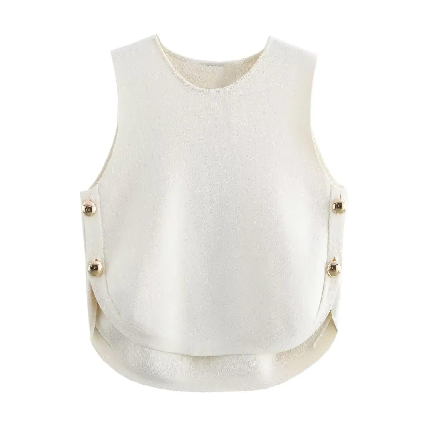T-line White / S Woman Side Buttons Knitted Vest, Casual Slim Sleeveless , O Neck , Autumn Crop (2 weeks delivery)