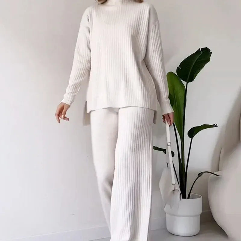 T-line White / XS Two Pieces Women Pant Sets,  Solid,  Pullover,  Wide Leg, Length Pants, Sets, suit, Pockets Sports Casual (2 weeks delivery)