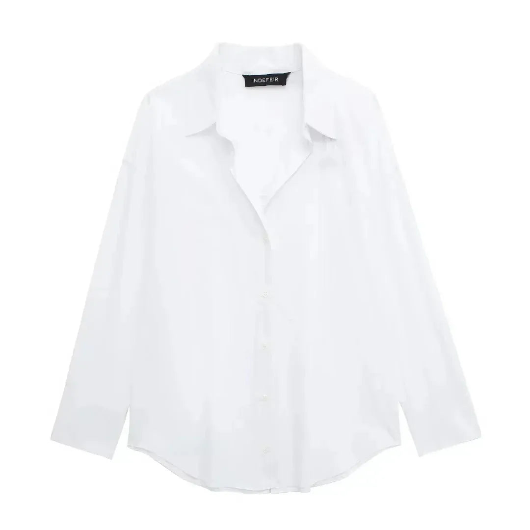 T-line White / XS Women's  Long Sleeve Lapel Blouses, V-neck, Single Breasted, Loose, Shirt, Tops (2 weeks delivery)