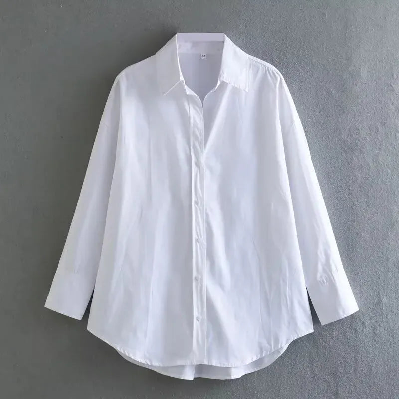 T-line White / XS women's  striped, long sleeve, lapel, loose,  poplin shirt multi-color (2 weeks delivery)