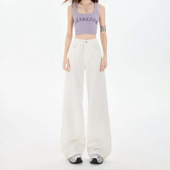 T-line White / XS Women's Wide Leg, Jeans  Solid Baggy, Straight Leg, Denim, Waist  (2 weeks delivery)