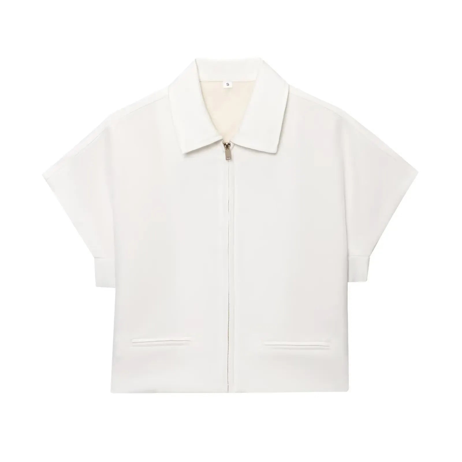 T-line WhiteTop / M Set For Women  Zipper Short Sleeve Coat Top , Wide Leg Pants Two Piece suit (5 - 10  work days free delivery)