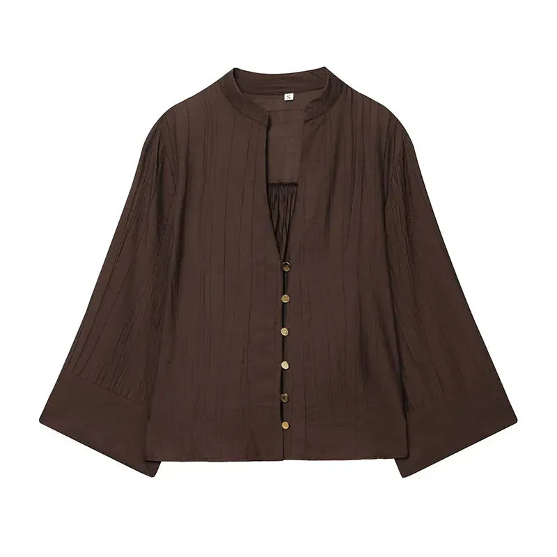 T-line Wide Leg Pants, Long Sleeve V neck Shirt,  wide pant, Sets For Women,  2 Pieces suit  Woman  (2 weeks delivery)