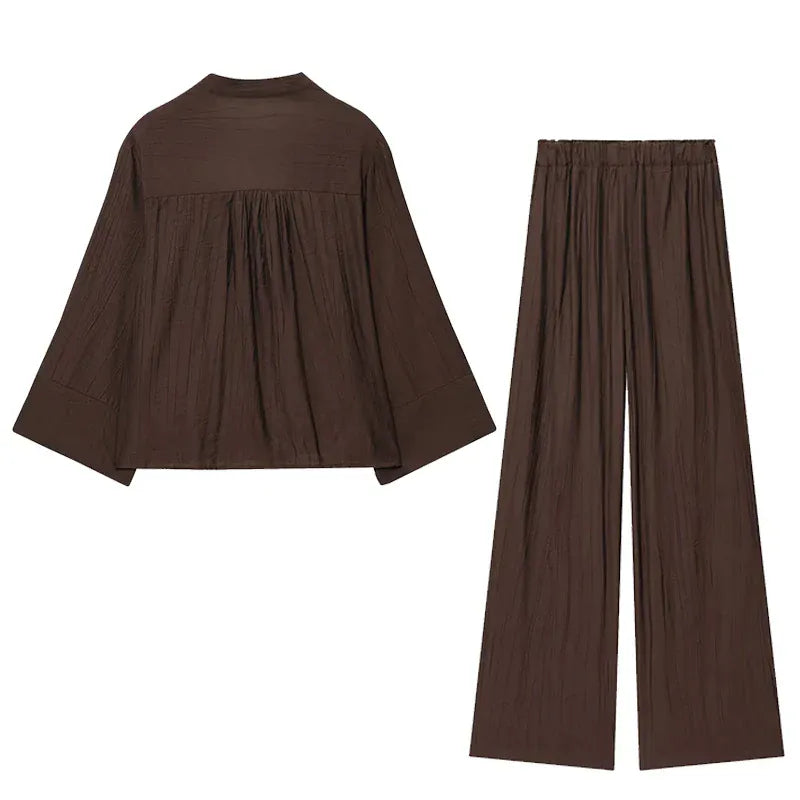 T-line Wide Leg Pants, Long Sleeve V neck Shirt,  wide pant, Sets For Women,  2 Pieces suit  Woman  (2 weeks delivery)