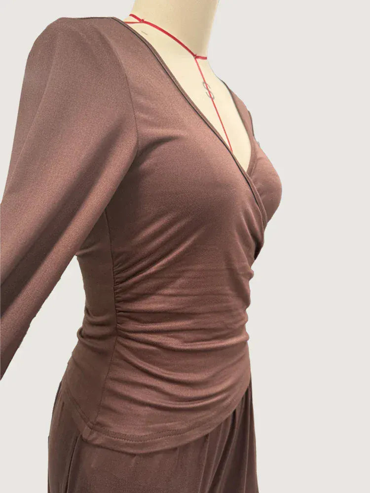 T-line wide leg pants set, women's long sleeves top  (5 - 10  work days free delivery)