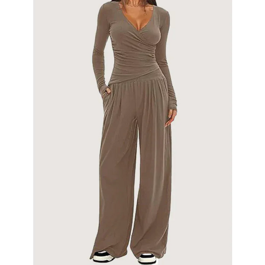 T-line wide leg pants set, women's long sleeves top  (5 - 10  work days free delivery)