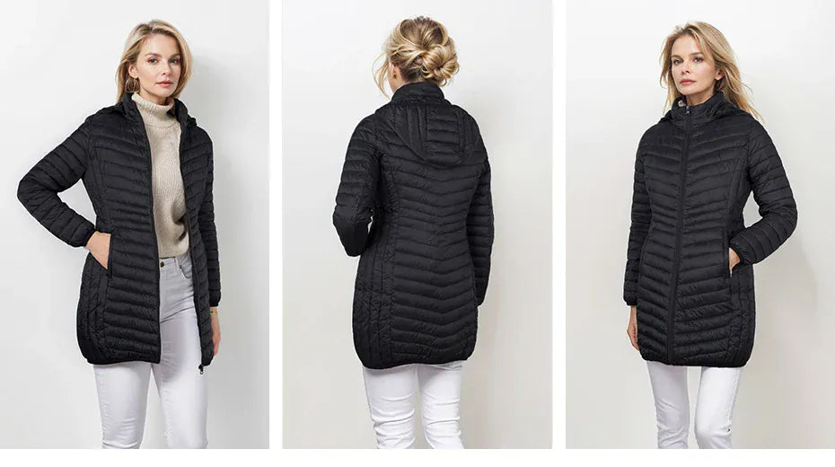 T-line Windproof Warm Puffer  Women Coat,  Ultralight Smooth  Outwear With  Hood  (2 weeks delivery)