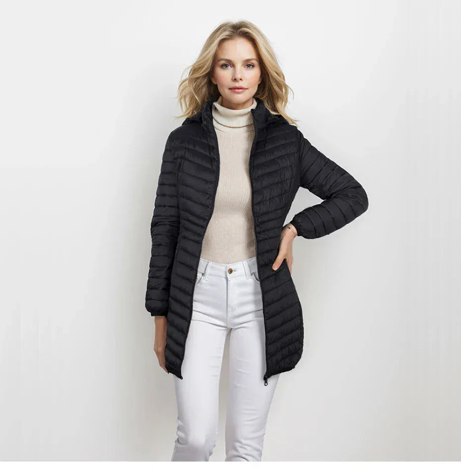T-line Windproof Warm Puffer  Women Coat,  Ultralight Smooth  Outwear With  Hood  (2 weeks delivery)