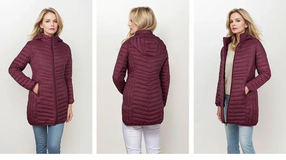 T-line Windproof Warm Puffer  Women Coat,  Ultralight Smooth  Outwear With  Hood  (2 weeks delivery)