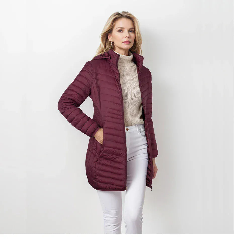 T-line Windproof Warm Puffer  Women Coat,  Ultralight Smooth  Outwear With  Hood  (2 weeks delivery)