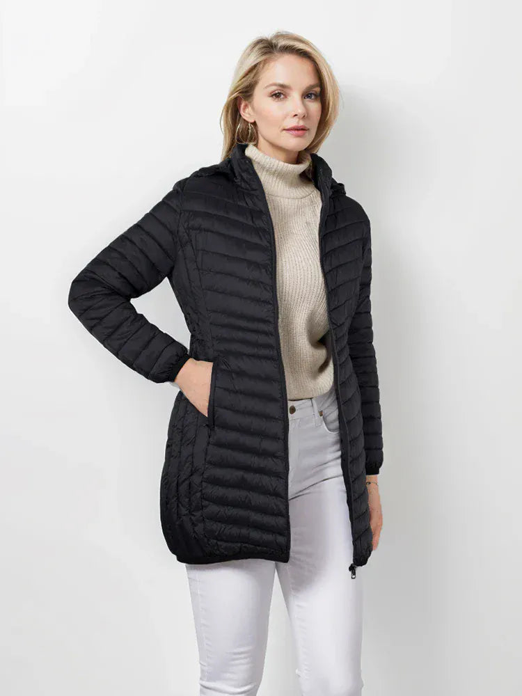 T-line Windproof Warm Puffer  Women Coat,  Ultralight Smooth  Outwear With  Hood  (2 weeks delivery)