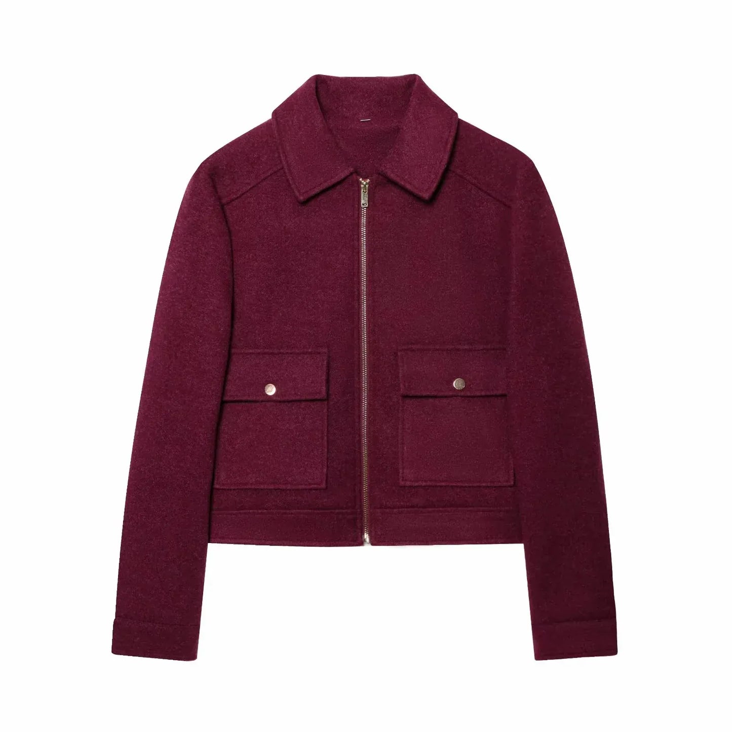 T-line Wine Red / L Women's Zipper Jacket, Coat, Winter Long Sleeve Pocket , Short Street  Jacket (2 weeks delivery)
