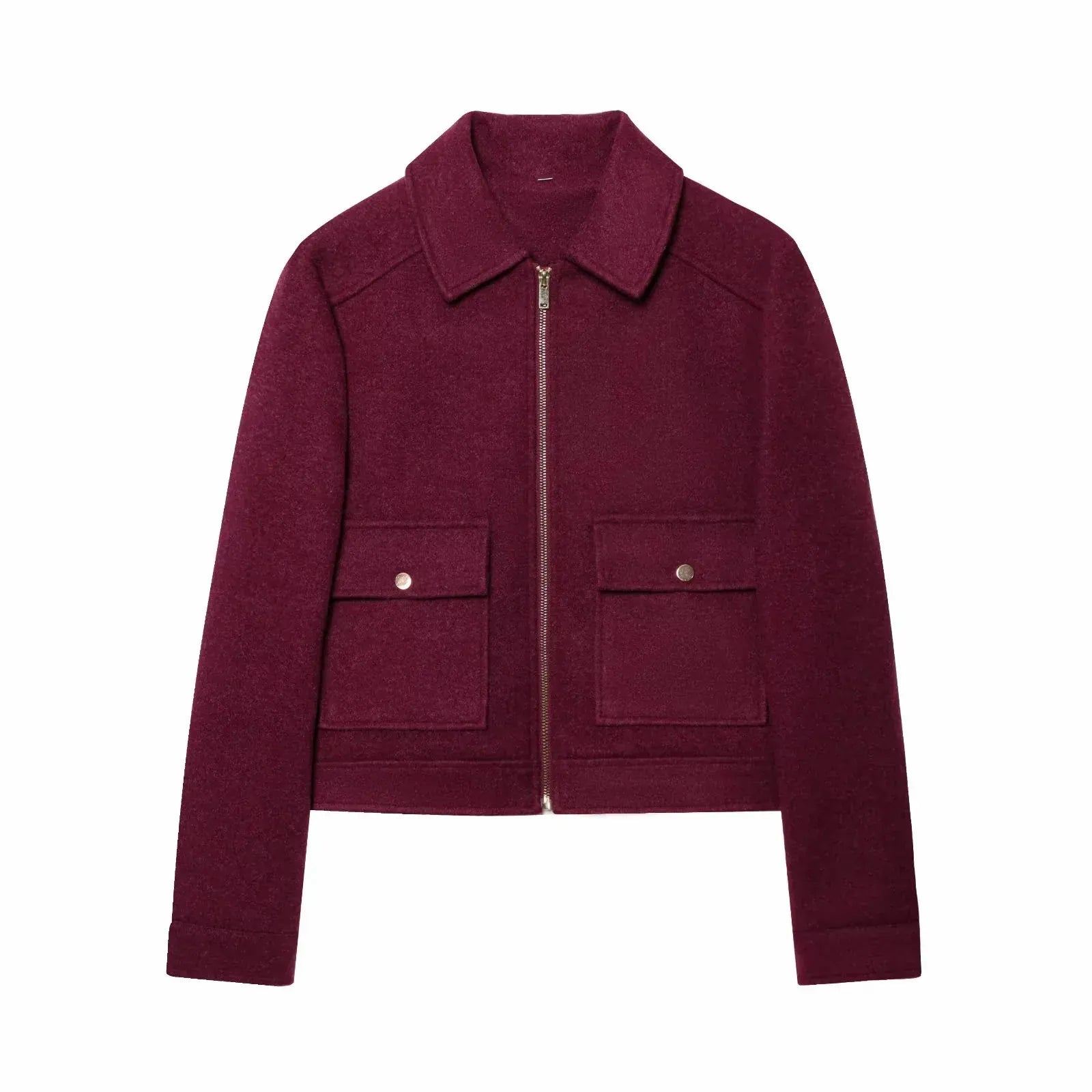 T-line Wine Red / L Women's Zipper Jacket, Coat, Winter Long Sleeve Pocket , Short Street  Jacket (2 weeks delivery)