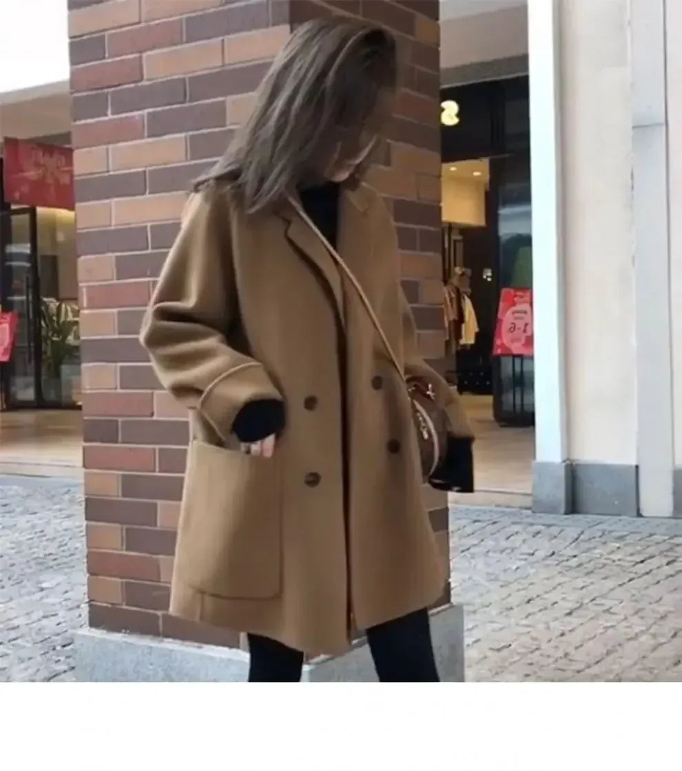 T-line Winter Large Pocket , Woolen Jacket, Loose-Fit Medium-Length Cashmere Coat (2 weeks delivery)