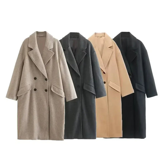 T-line Winter  Women's  Double breasted Button Long Woolen Coat, Mantel, jacket(2 weeks delivery)