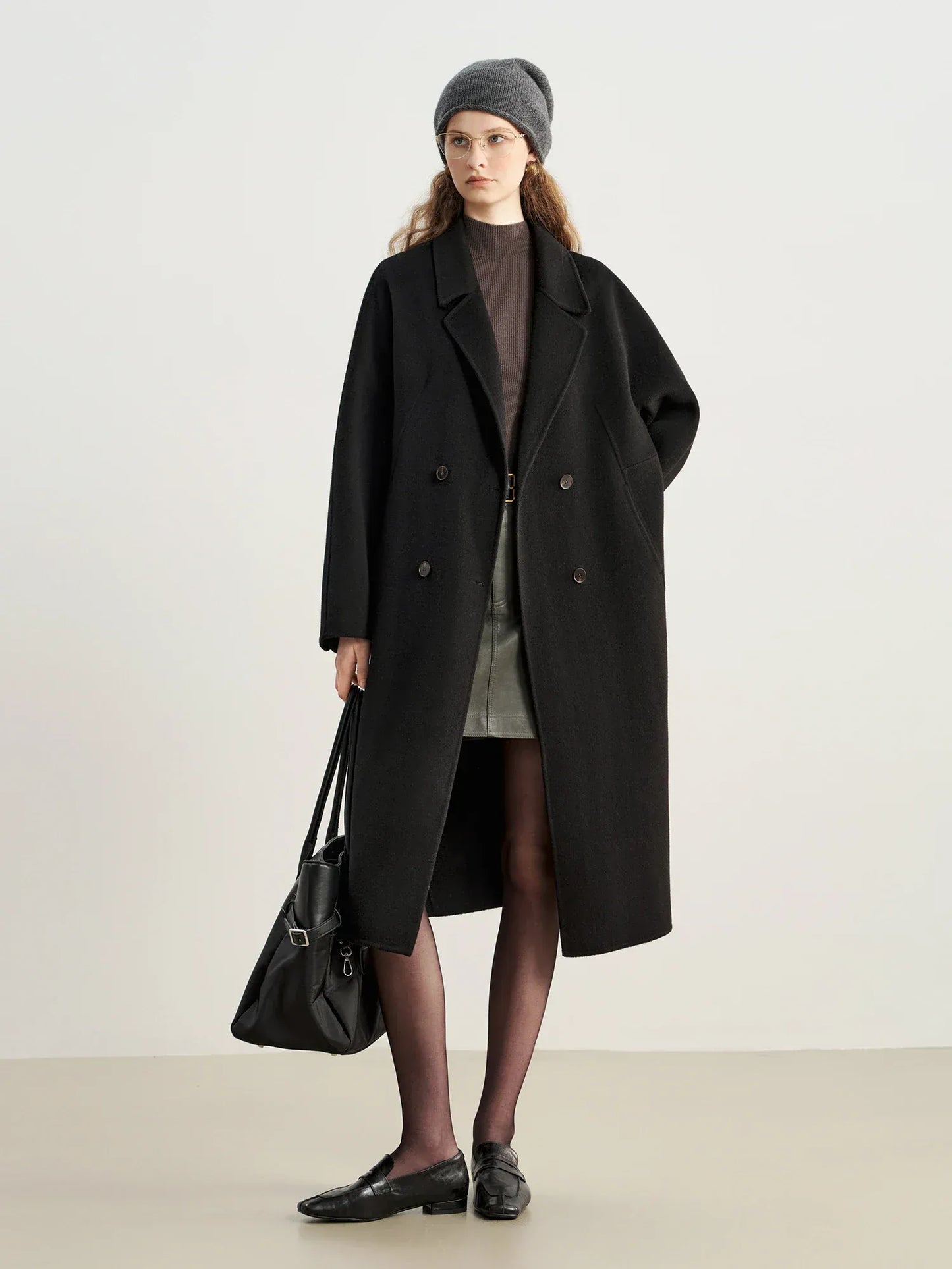 T-line Winter Wool 100% Women's Coat, Double-Faced Wool, Blend Coat, with Raglan Sleeve,  Short Tweed Overcoat f (2 weeks delivery)