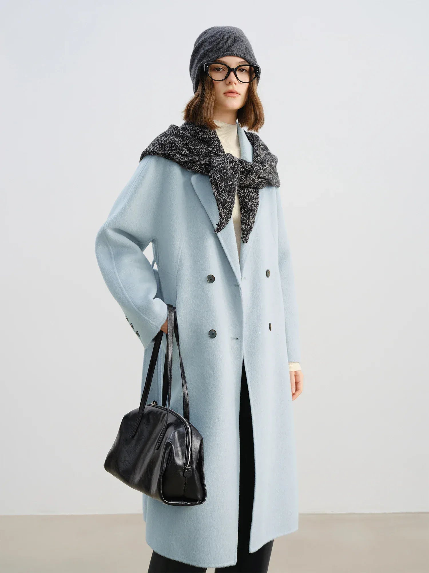 T-line Winter Wool 100% Women's Coat, Double-Faced Wool, Blend Coat, with Raglan Sleeve,  Short Tweed Overcoat f (2 weeks delivery)