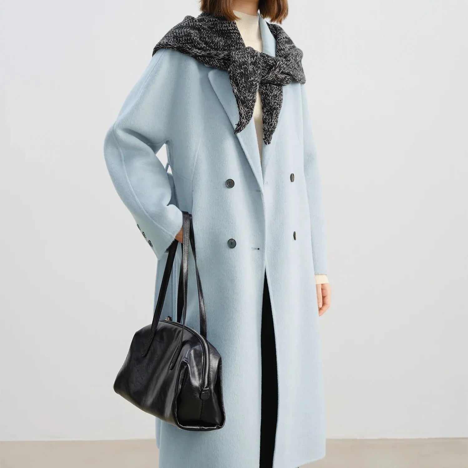 T-line Winter Wool 100% Women's Coat, Double-Faced Wool, Blend Coat, with Raglan Sleeve,  Short Tweed Overcoat f (2 weeks delivery)