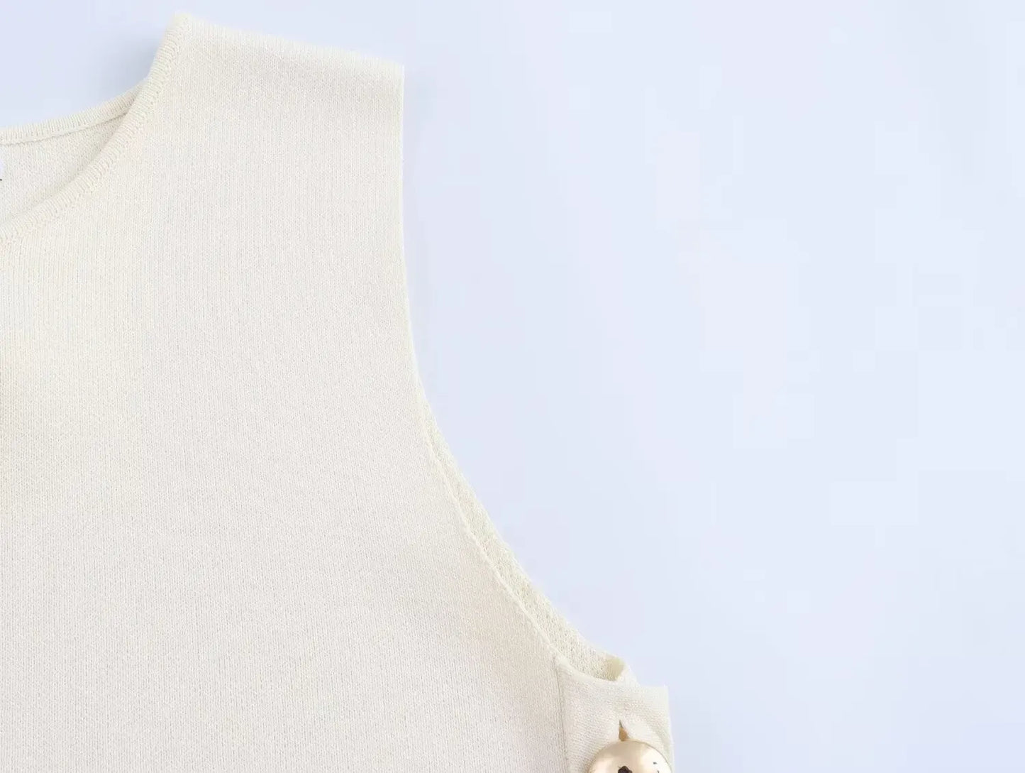 T-line Woman Side Buttons Knitted Vest, Casual Slim Sleeveless , O Neck , Autumn Crop (2 weeks delivery)