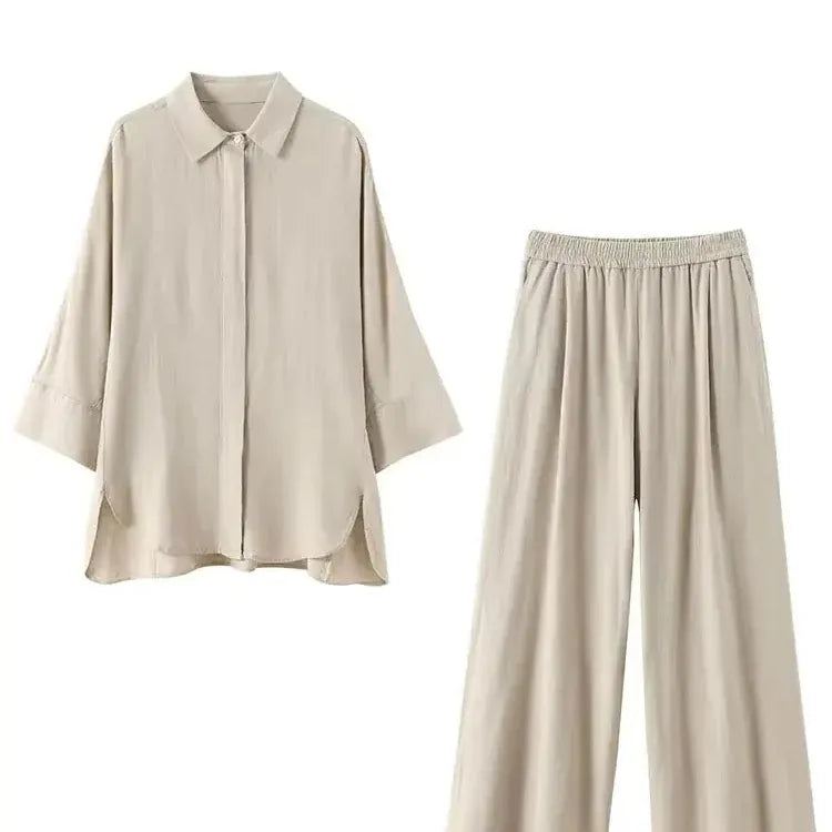 T-line Women  Blouse Pant Sets,  Loose Long Sleeve, Shirts,  Wide Leg Trousers Suit (2 weeks delivery)