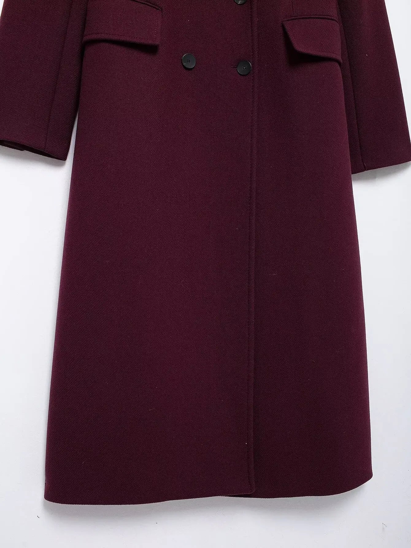 T-line Women Burgundy Woolen Coat Double Breasted Long Sleeve ,Jacket , coat(2 weeks delivery)